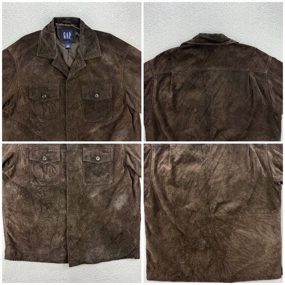 Vintage GAP Jacket Mens Large Brown Suede Leather Shacket Button Up Coat 90s Y2K - Picture 8 of 11